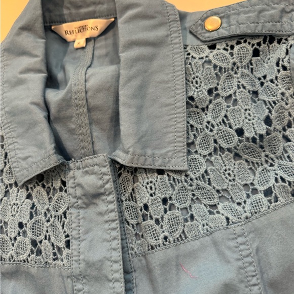2/$20 Northern Reflections Blue Utility Jacket with Lace Accents 100% cotton M - Picture 3 of 12